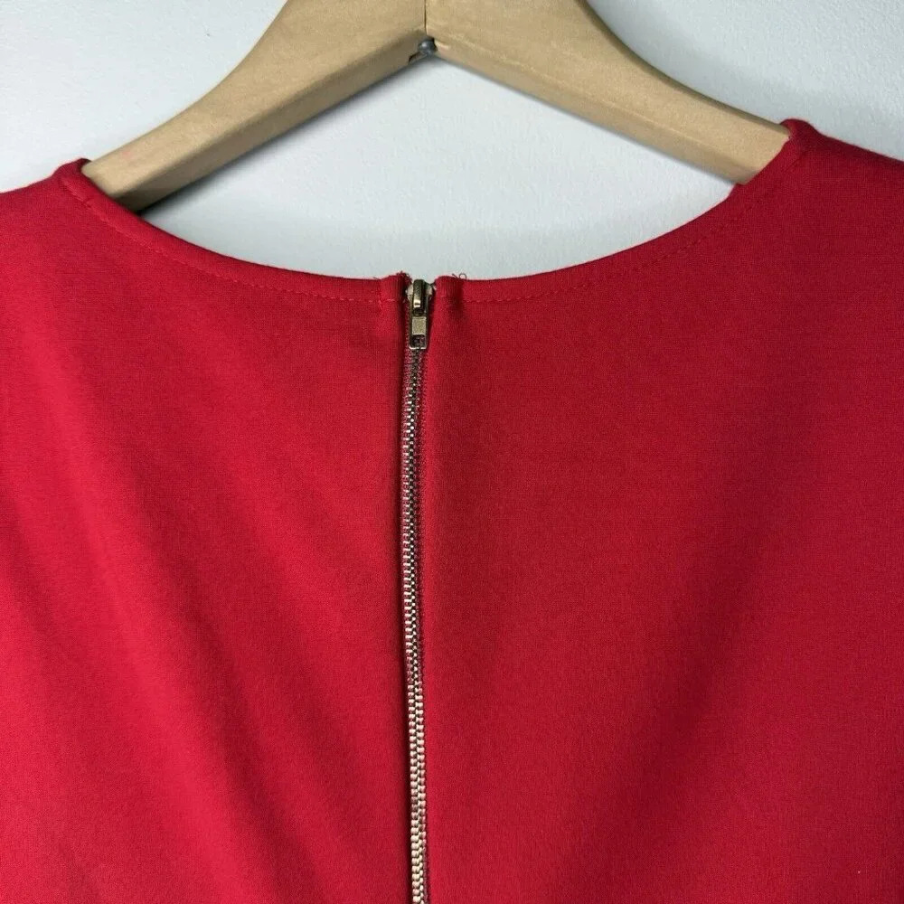 Lulus Sheath Red Pencil Dress Sz XL Full Zip Back V-neck Knee Length Midi - Picture 6 of 7